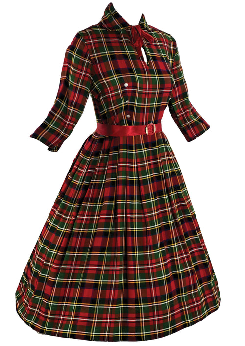 Late 1950s to Early 1960s Red and Green Tartan Dress  - NEW!