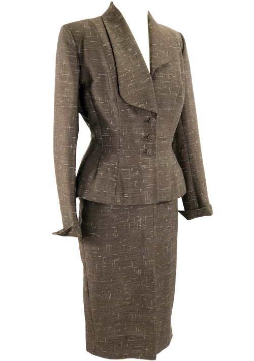 1950s Designer Bronze Silk with Cream Flecks Lilli Ann Suit - New!