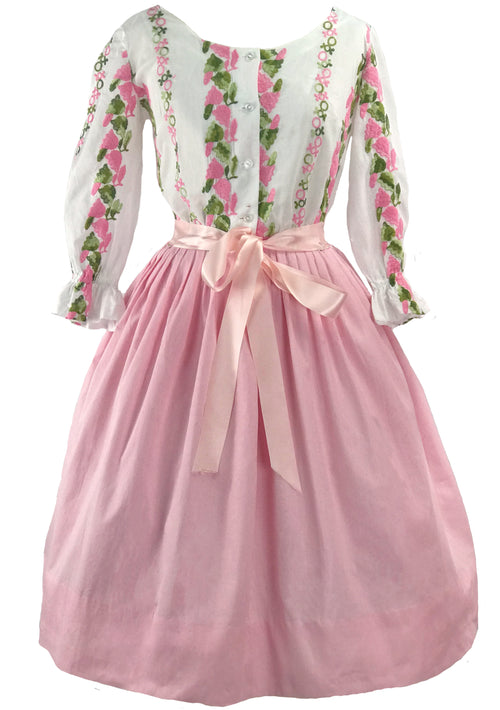 Vintage Late 1950s Early 1960s Pink Embroidered Cotton Dress- New!
