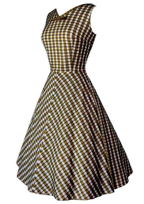 Vintage 1950s Plaid Woven Wool Designer Dress - New!