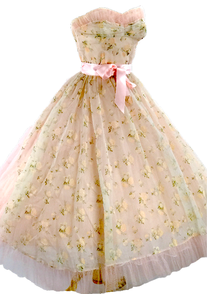 1950's Pink Flocked Floral Chiffon Party Dress - New ! (Layby)