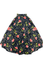 Vintage 1950s Pink Roses on Black Flannel Skirt- New!