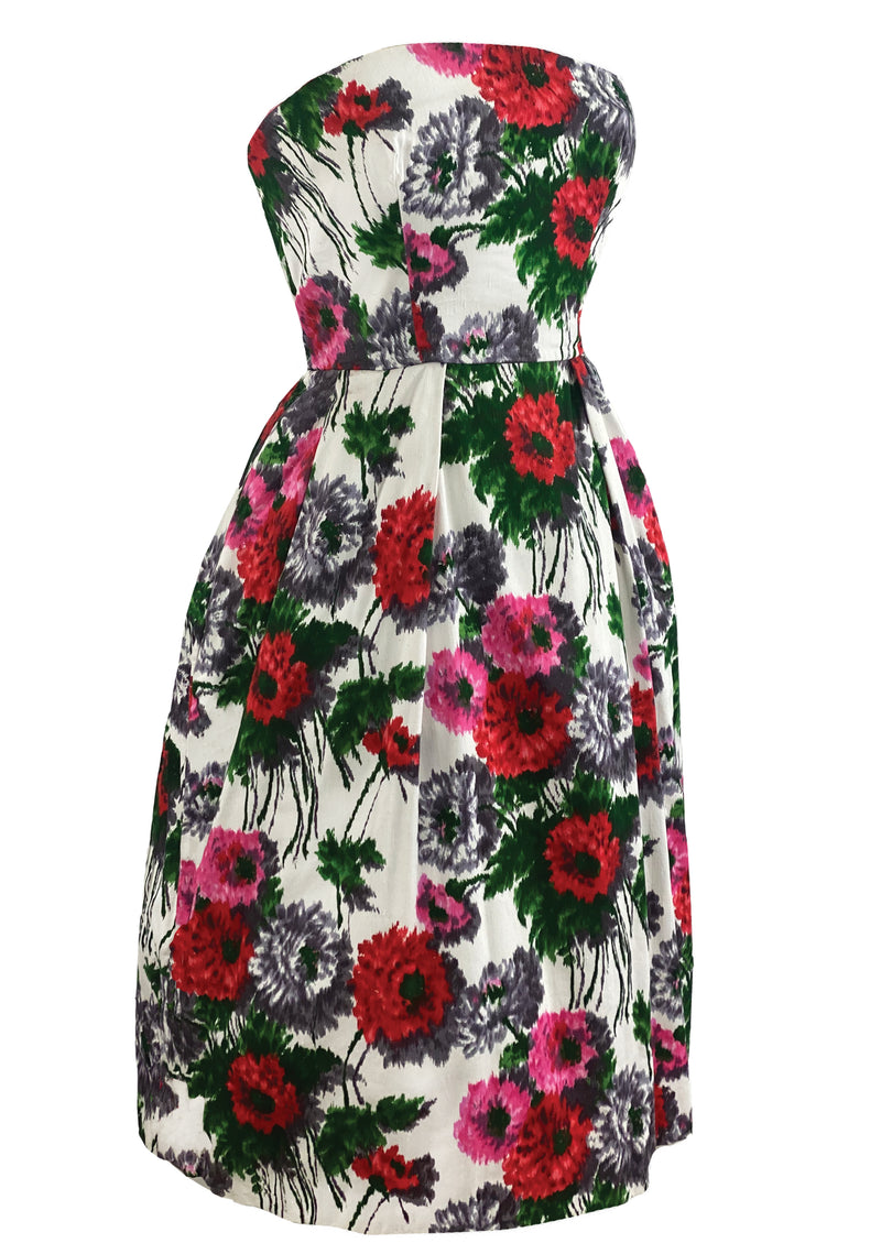 Later 1950s to Early 1960s Zinnia Floral Cotton Dress - NEW!