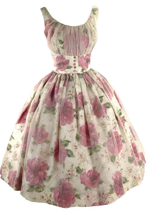 Gorgeous Late 1950s - Early 1960s Pink Roses Dress- New!