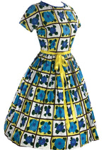 Late 1950s Early 1960s Blue and Yellow Floral Dress- New!