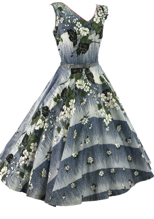1950s Dogwood Floral Sprays 3D Applique Cotton Dress - New!
