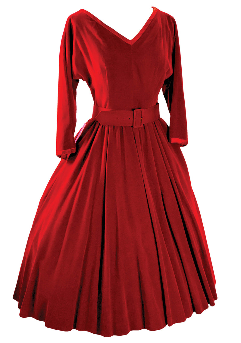 Vintage 1950s Lush Red Velvet Winter Dress - New! Coutura Vintage Vintage 1950s Lush Red Velvet Winter Dress - New! Coutura Vintage