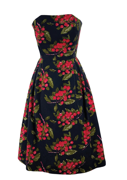 Late 1950s Cherry Print Cotton Dress and Stole - New!