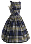 Vintage 1950s Navy Plaid Cotton Dress- New!