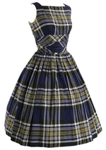 Vintage 1950s Navy Plaid Cotton Dress- New!