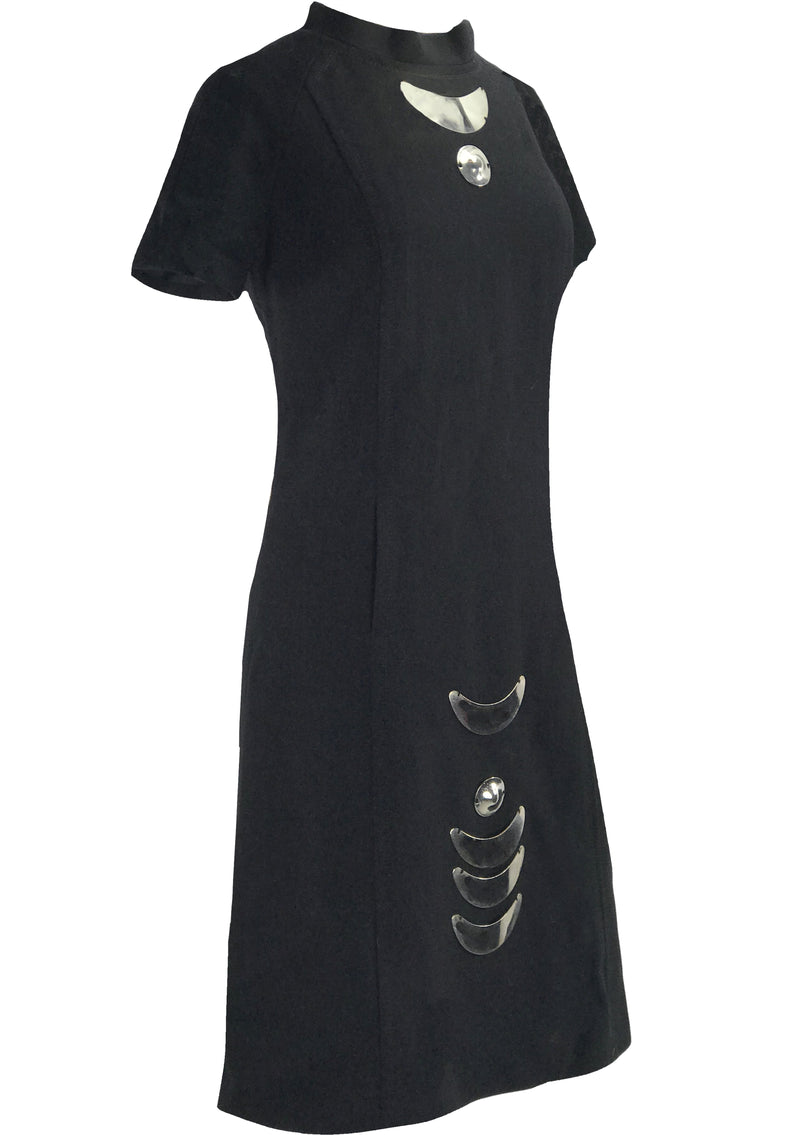 1960s Designer Black Wool Space Age Dress- New!