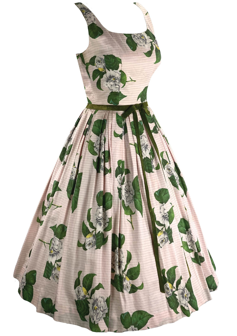 Vintage 1950s Gardenia Novelty Print Cotton Dress - New!