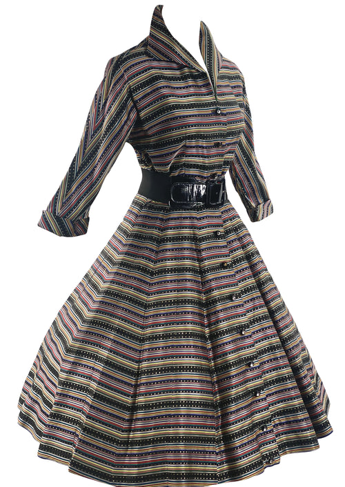 Vintage 1950s Striped Taffeta Rainbow Coloured Dress- New!