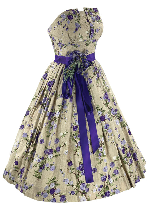 1950s Strapless Purple Floral Print Party Dress- New!