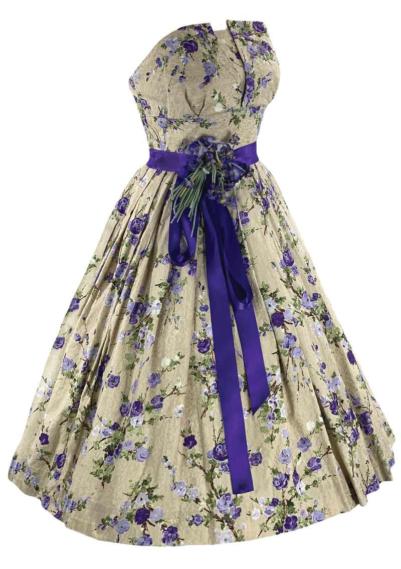 1950s Strapless Purple Floral Print Party Dress- New!