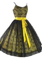 Gorgeous 1950s Black Flocked Glitter Chiffon Party Dress - New!
