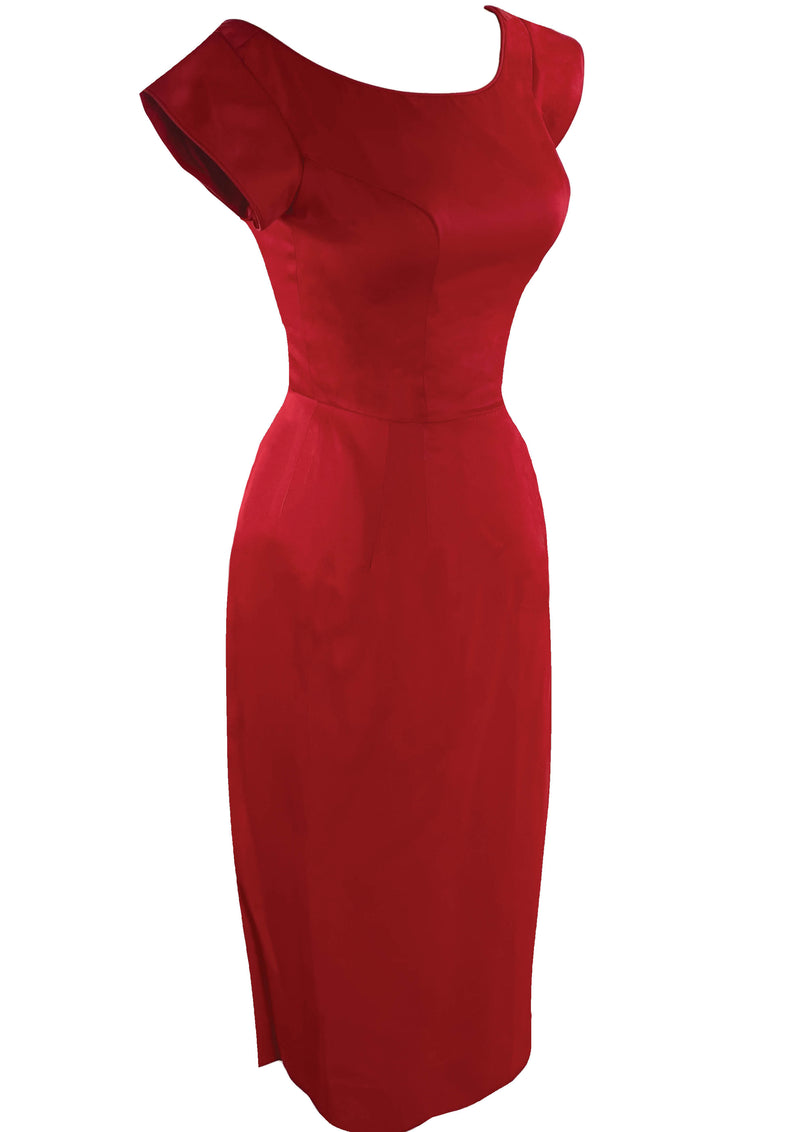 Vintage 1950s Red Silk Satin Wiggle Dress New!