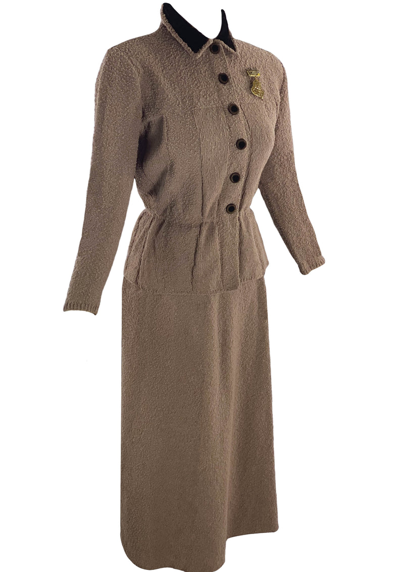 Vintage 1940s Brown Wool Knit Suit- New!