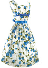 Vintage 1950's Blue Roses on White Pique Cotton Dress  - New!