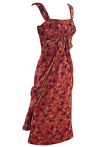 Vintage 1950s Designer Floral Print Draped Dress- New!