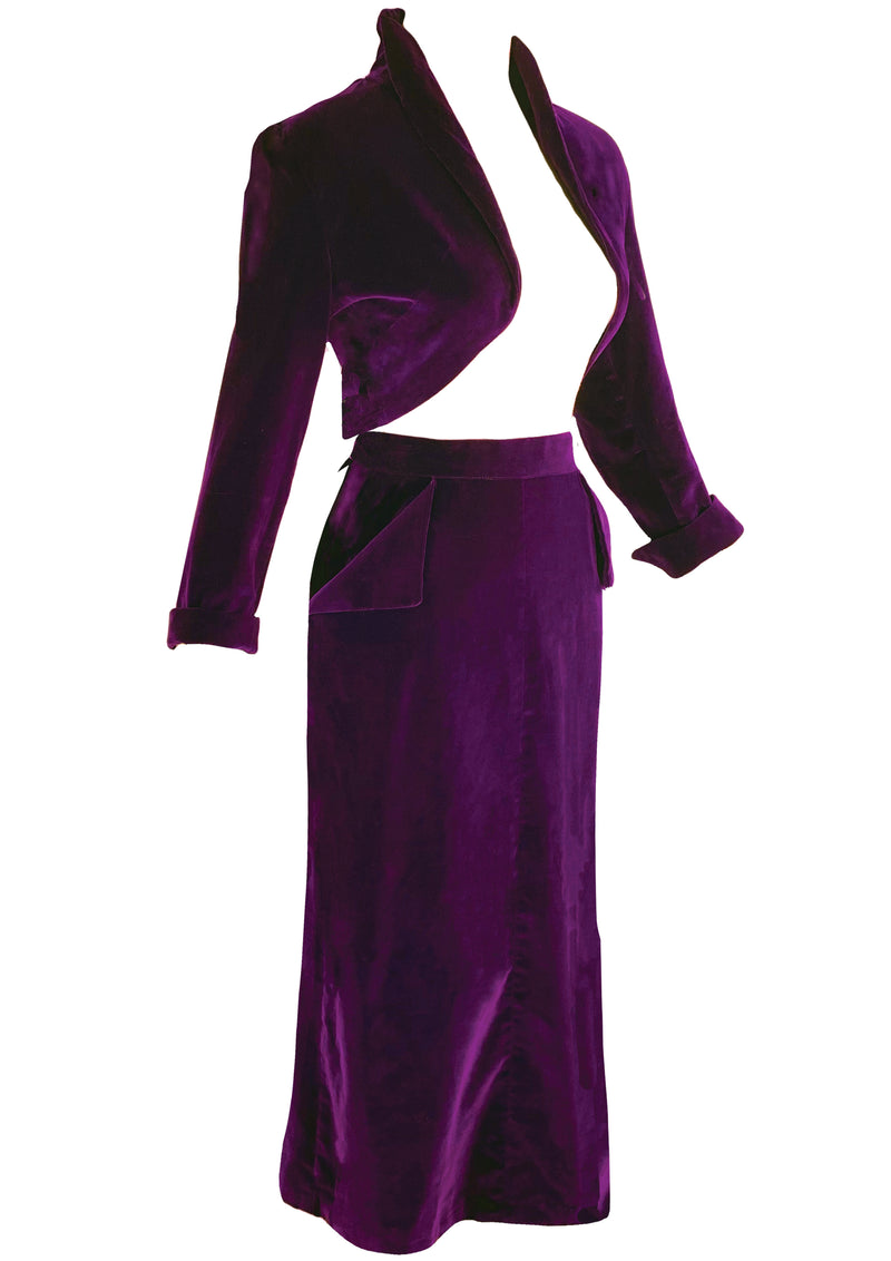 Sensational Figure Hugging 1950s Plum Velvet Suit - New!