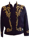 Vintage 1950s Black Lambswool Cardigan with Gold Beading- New