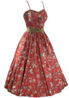 Vintage 1950s Watermelon Pink Floral Cotton Dress- New!