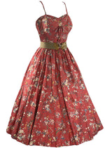 Vintage 1950s Watermelon Pink Floral Cotton Dress- New!