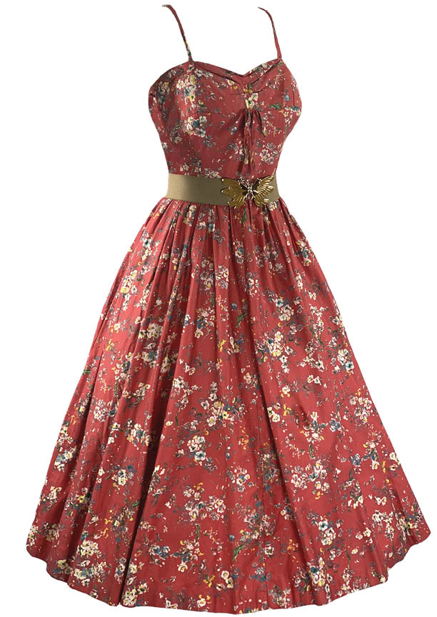 Vintage 1950s Watermelon Pink Floral Cotton Dress New Coutura