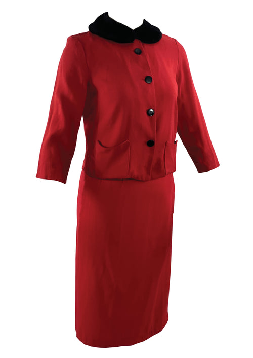 Vintage Early 1960s Ruby Red Wool Blend Suit- NEW!