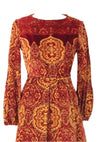 1960s Designer Red & Gold Baroque Velveteen Dress  - New!