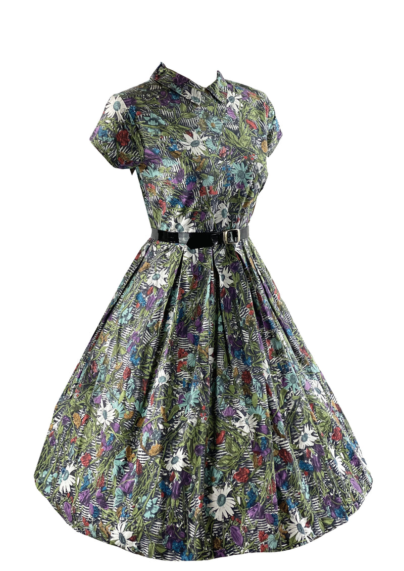 Vintage 1950s Floral Novelty Print Cotton Dress - NEW!