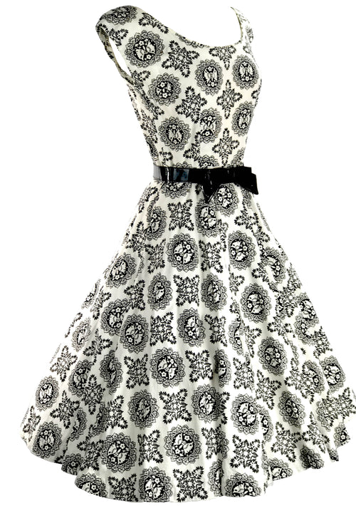 1950's Jerry Gilden B&W Medallion Print Cotton Dress - New!