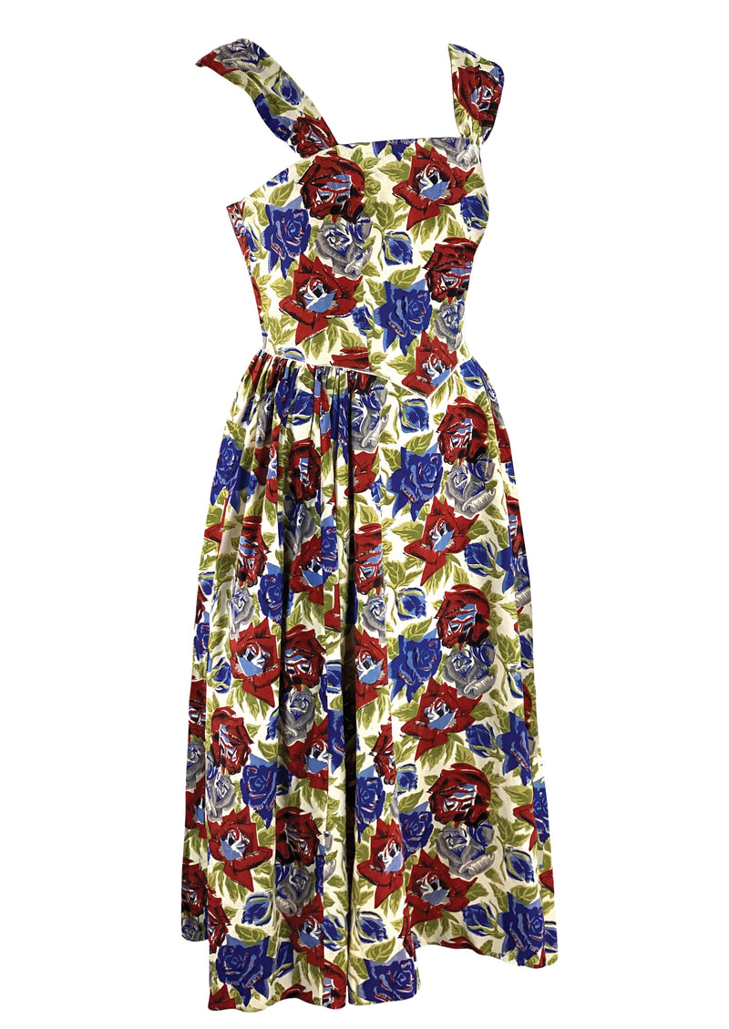 Vintage 1940s Red & Blue Rayon Sundress- New!