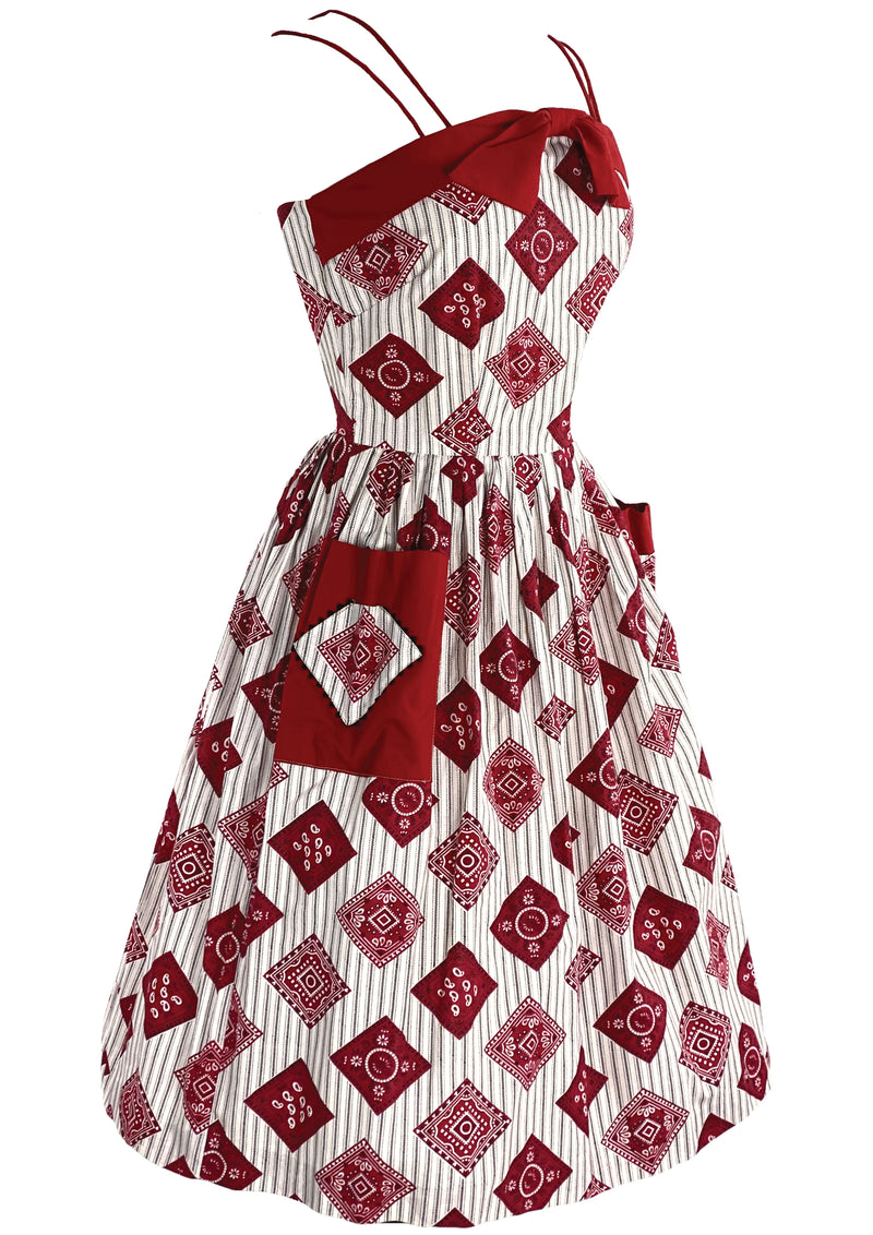 Lovely 1950s Ticking Stripe with Bandeau Squares Sundress- New!