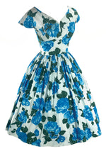 Late 1950s Vibrant Blue Roses California Cottons Dress- New! (ON HOLD)