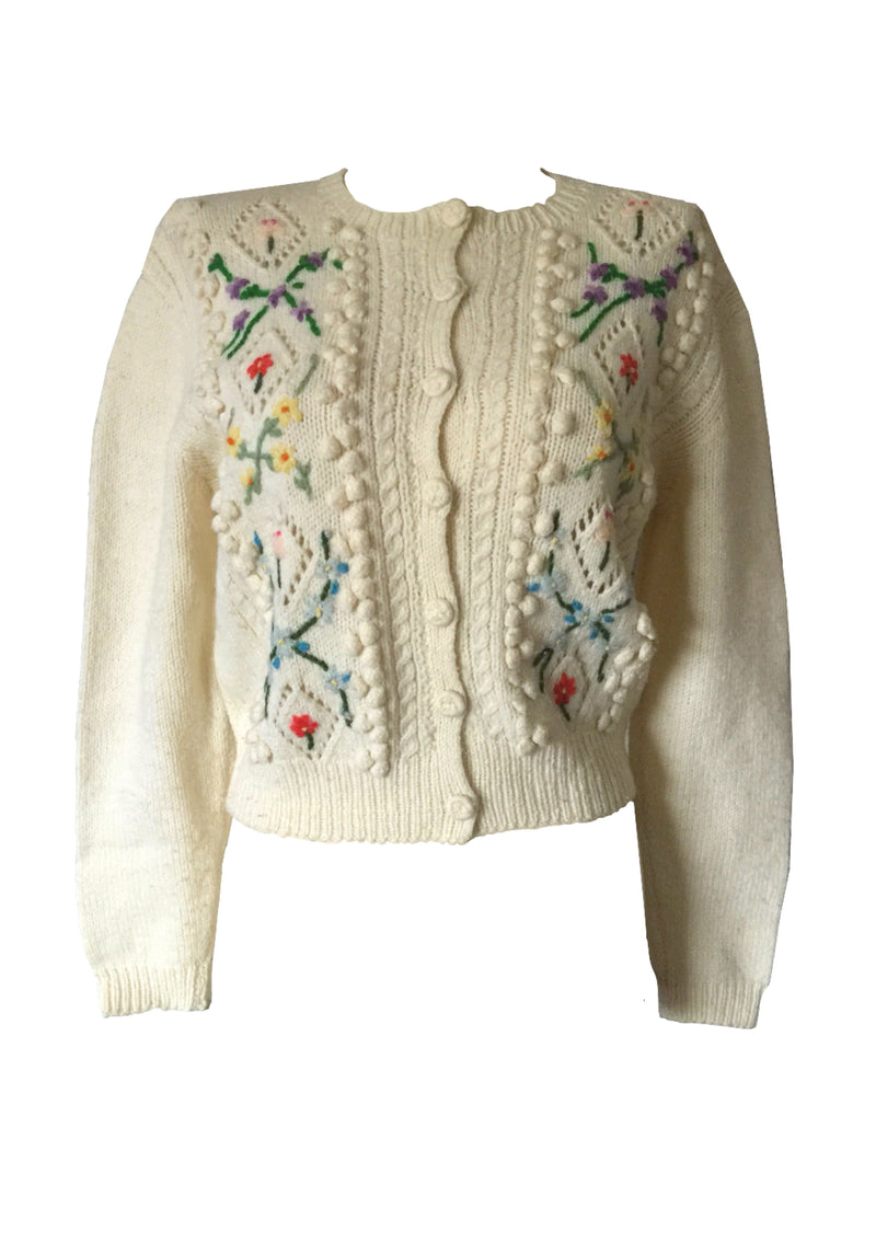 Vintage 1940s Embroidered Cream Cardigan  - New!