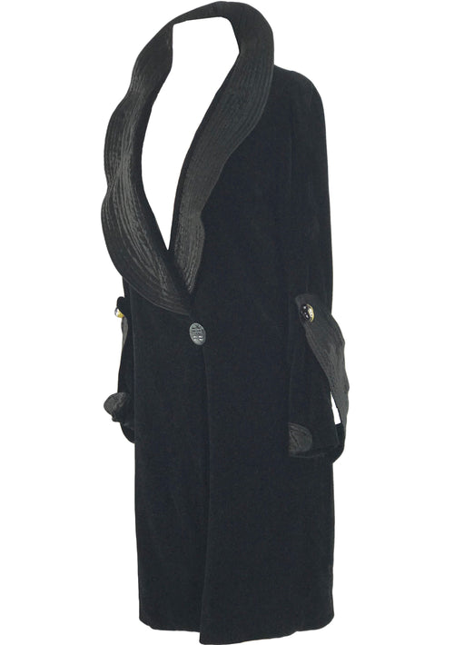 1920s Black Velveteen and Satin Flapper Coat - New!