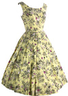 1950s Creamy Buttercup Yellow Cotton Dress with Rose Print- New!