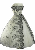 Vintage 1950s White & Black Lace & Tulle Party Dress - New!