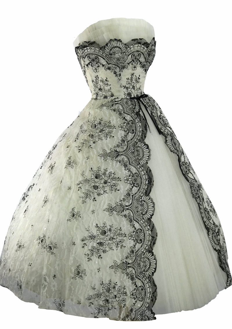 Vintage 1950s White & Black Lace & Tulle Party Dress - New! Coutura Vintage Vintage 1950s White & Black Lace & Tulle Party Dress - New! Coutura Vintage