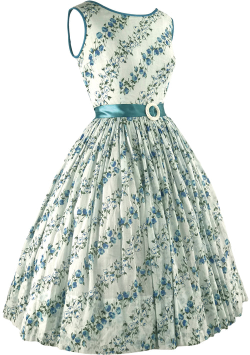 Lovely 1950s Blue & White Roses Print Dress- New! (ON HOLD)