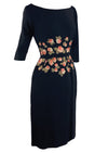 1950s Black Rayon Crepe Designer Dress with Appliqués- New! (SOLD)