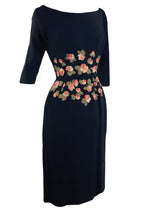 1950s Black Rayon Crepe Designer Dress with Appliqués- New! (SOLD)