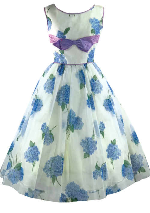 1950s Blue Hydrangea Chiffon Party Dress Ensemble - New!