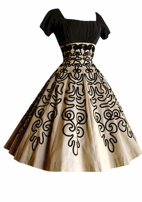 1950s Bronze Organdy with Soutache Trim Party Dress - New!