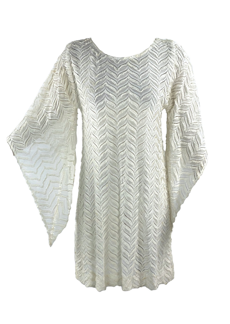 Vintage 1970s White Angel Wing Sleeve Dress - NEW!