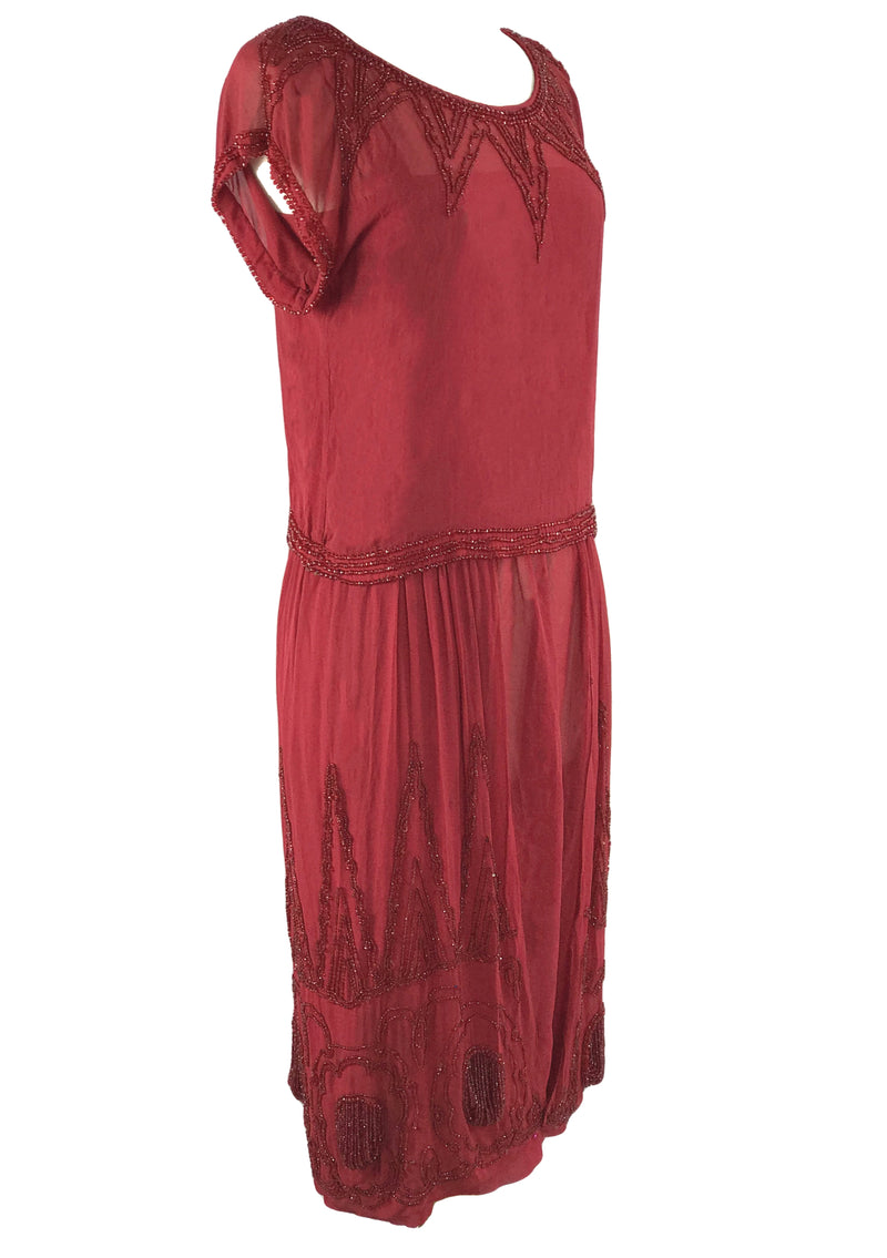 Vintage 1920s Red Beaded Chiffon Party Dress - New! (ON HOLD)