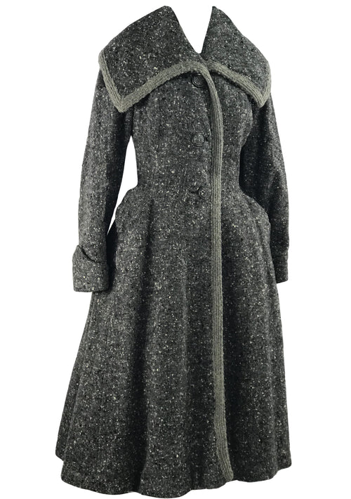 Vintage 1940s Charcoal Flecked Wool Princess Coat  New!