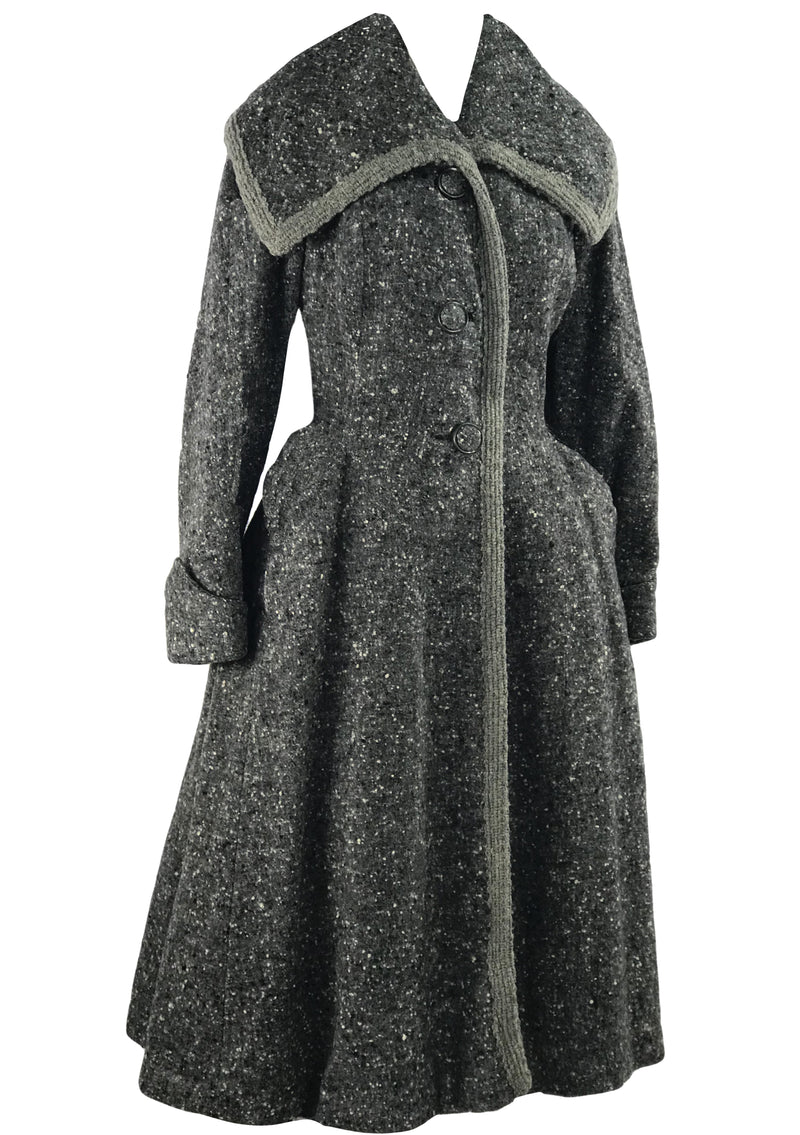 Vintage 1940s Charcoal Flecked Wool Princess Coat  New!
